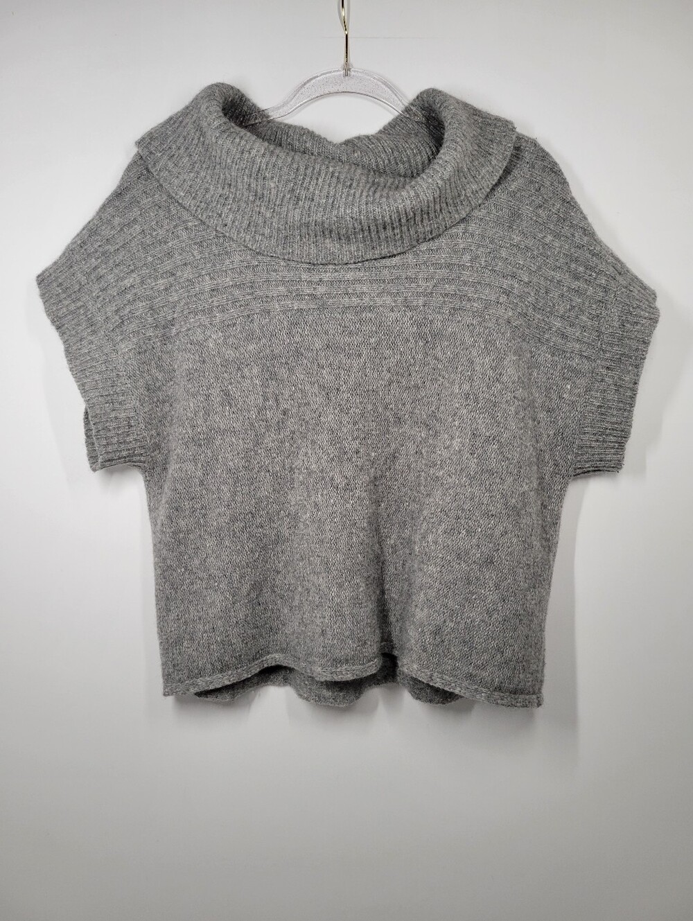 Parameter Gray Wool Blend Turtleneck Cape Short Sleeve Sweater Women Size Small